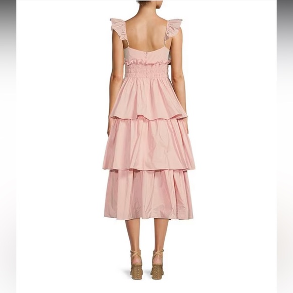 NWT ANTONIO MELANI Leila Sweetheart Neck Taffeta Smocked Tiered Midi Dress - Picture 5 of 9